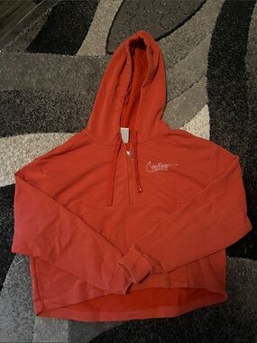 Nike Women's Orange Half-Zip Cropped Hooded Sweatshirt